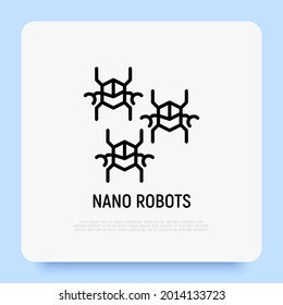 Nano robots, nanotechnology thin line icon.  Medical innovation. Modern vector illustration.