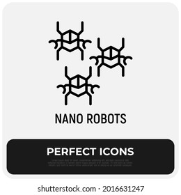 Nano robots, nanotechnology thin line icon.  Medical innovation. Modern vector illustration.