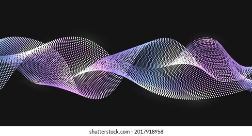 Nano Technology Wave Lines, Synergy  Swirl Curves, Big Data Science,  Network Dot Waves With Glow Light Effect, Abstract Background Pattern. Vector Illustration