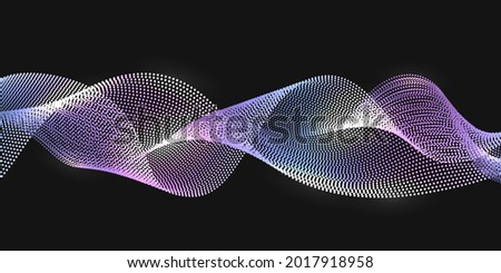 Nano technology wave lines, synergy  swirl curves, big data science,  network dot waves with glow light effect, abstract background pattern. Vector illustration
