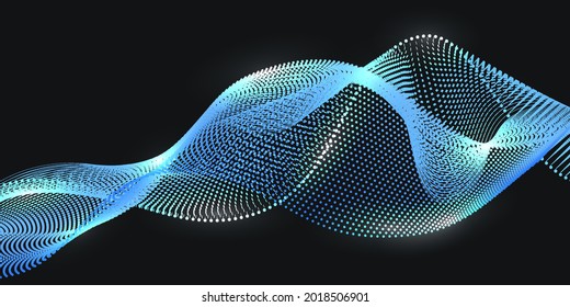 Nano Technology Wave With Synergy Effect. Dotted Particle Lines, Big Data Science, Cyber Space Futuristic Wave. Abstract Futuristic Background. Vector Illustration