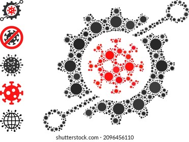 Nanobot mosaic icon. Vector mosaic is constructed with random covid elements. Covid-2019 mosaic nanobot icon and more icons. Nanobot mosaic for breakout templates.