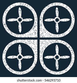 Nanocopter grainy textured icon for overlay watermark stamps. Flat symbol with dirty texture. Dotted vector white ink rubber seal stamp with grunge design on a dark blue background.