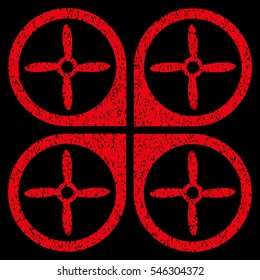 Nanocopter grainy textured icon for overlay watermark stamps. Flat symbol with scratched texture. Dotted vector red ink rubber seal stamp with grunge design on a black background.