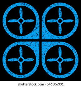 Nanocopter grainy textured icon for overlay watermark stamps. Flat symbol with unclean texture. Dotted vector blue ink rubber seal stamp with grunge design on a black background.