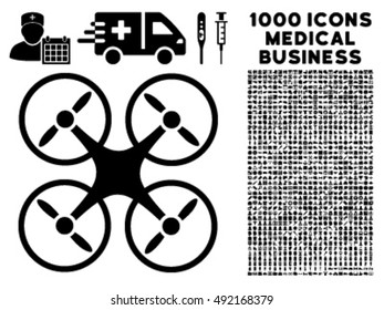 Nanocopter icon with 1000 medical business black vector pictographs. Set style is flat symbols, white background.