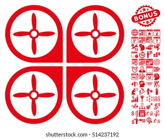 Nanocopter icon with bonus calendar and time service icon set. Vector illustration style is flat iconic symbols, red color, white background.