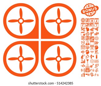 Nanocopter icon with bonus calendar and time service images. Vector illustration style is flat iconic symbols, orange color, white background.