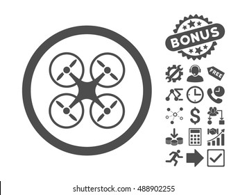 Nanocopter icon with bonus clip art. Vector illustration style is flat iconic symbols, gray color, white background.
