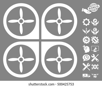 Nanocopter icon with bonus tools pictures. Vector illustration style is flat iconic symbols, white color, gray background.