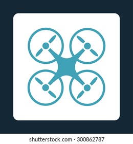 Nanocopter icon. Vector style is blue and white colors, flat rounded square button on a dark blue background.