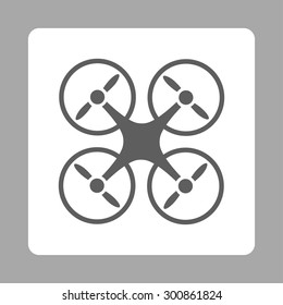 Nanocopter icon. Vector style is dark gray and white colors, flat rounded square button on a silver background.