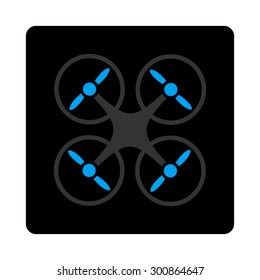 Nanocopter icon. Vector style is gray and light blue colors, flat rounded square black button on a white background.