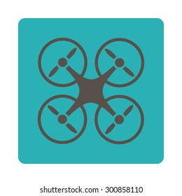 Nanocopter icon. Vector style is grey and cyan colors, flat rounded square button on a white background.