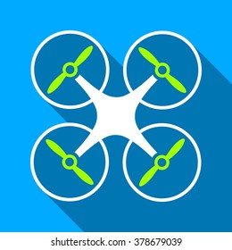 Nanocopter long shadow vector icon. Style is a flat light symbol with rounded angles on a blue square background.