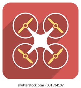 Nanocopter long shadow vector icon. Style is a flat symbol on a red rounded square button.