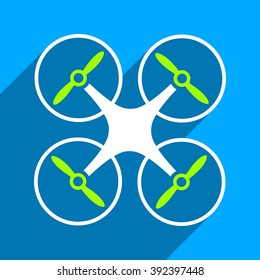 Nanocopter long shadow vector icon. Style is a flat nanocopter iconic symbol on a blue square background.