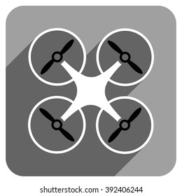 Nanocopter long shadow vector icon. Style is a flat nanocopter iconic symbol on a gray square background.