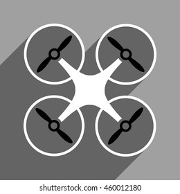 Nanocopter long shadow vector icon. Style is a flat nanocopter black and white iconic symbol on a gray square background.