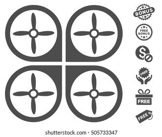 Nanocopter pictograph with free bonus icon set. Vector illustration style is flat iconic symbols, gray color, white background.