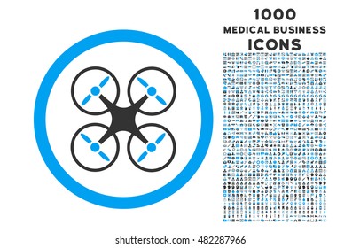 Nanocopter rounded vector bicolor icon with 1000 medical business icons. Set style is flat pictograms, blue and gray colors, white background.
