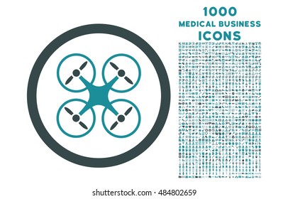 Nanocopter rounded vector bicolor icon with 1000 medical business icons. Set style is flat pictograms, soft blue colors, white background.