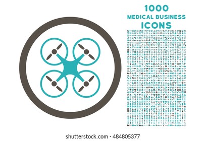 Nanocopter rounded vector bicolor icon with 1000 medical business icons. Set style is flat pictograms, grey and cyan colors, white background.