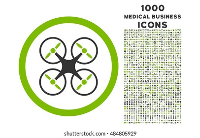 Nanocopter rounded vector bicolor icon with 1000 medical business icons. Set style is flat pictograms, eco green and gray colors, white background.