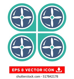 Nanocopter Screws Rotaion EPS vector pictogram. Illustration style is flat iconic bicolor cobalt and cyan symbol on white background.