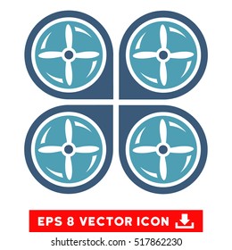 Nanocopter Screws Rotaion EPS vector icon. Illustration style is flat iconic bicolor cyan and blue symbol on white background.