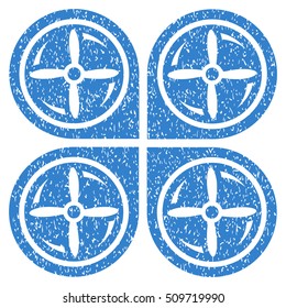 Nanocopter Screws Rotaion grainy textured icon for overlay watermark stamps. Flat symbol with scratched texture. Dotted vector cobalt ink rubber seal stamp with grunge design on a white background.