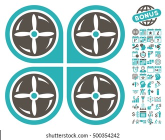 Nanocopter Screws Rotaion icon with bonus calendar and time service pictograph collection. Vector illustration style is flat iconic symbols, grey and cyan colors, white background.