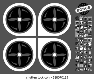 Nanocopter Screws Rotaion icon with bonus calendar and time service images. Vector illustration style is flat iconic symbols, black and white colors, gray background.