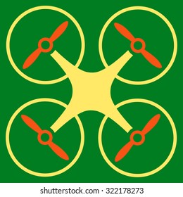 Nanocopter vector icon. Style is bicolor flat symbol, orange and yellow colors, rounded angles, green background.