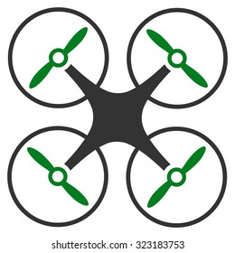 Nanocopter vector icon. Style is bicolor flat symbol, green and gray colors, rounded angles, white background.