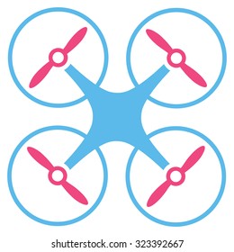 Nanocopter vector icon. Style is bicolor flat symbol, pink and blue colors, rounded angles, white background.