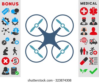 Nanocopter vector icon. Style is bicolor flat symbol, cyan and blue colors, rounded angles, white background.