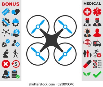 Nanocopter vector icon. Style is bicolor flat symbol, blue and gray colors, rounded angles, white background.