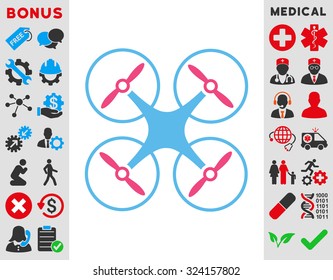 Nanocopter vector icon. Style is bicolor flat symbol, pink and blue colors, rounded angles, white background.