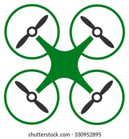 Nanocopter vector icon. Style is bicolor flat symbol, green and gray colors, rounded angles, white background.