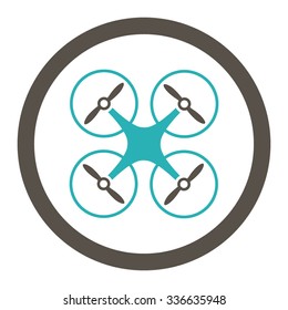 Nanocopter vector icon. Style is bicolor flat rounded symbol, grey and cyan colors, rounded angles, white background.