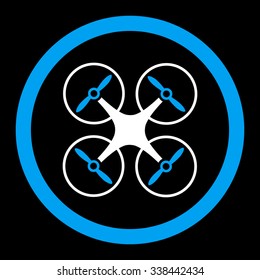 Nanocopter vector icon. Style is bicolor flat rounded symbol, blue and white colors, rounded angles, black background.