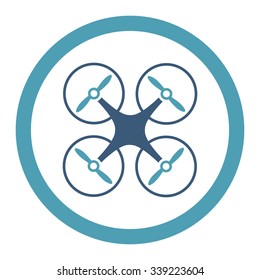Nanocopter vector icon. Style is bicolor flat rounded symbol, cyan and blue colors, rounded angles, white background.