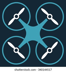 Nanocopter vector icon. Style is bicolor flat symbol, blue and white colors, rounded angles, dark blue background.