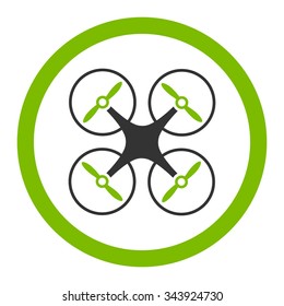 Nanocopter vector icon. Style is bicolor flat rounded symbol, eco green and gray colors, rounded angles, white background.