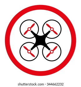 Nanocopter vector icon. Style is bicolor flat rounded symbol, intensive red and black colors, rounded angles, white background.