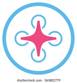 Nanocopter vector icon. Style is bicolor flat circled symbol, pink and blue colors, rounded angles, white background.