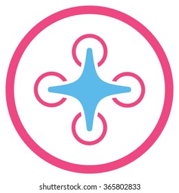 Nanocopter vector icon. Style is bicolor flat circled symbol, pink and blue colors, rounded angles, white background.