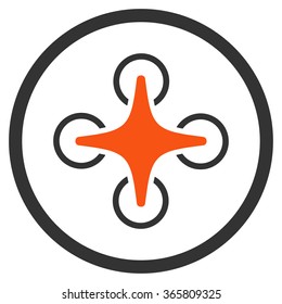 Nanocopter vector icon. Style is bicolor flat circled symbol, orange and gray colors, rounded angles, white background.