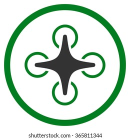 Nanocopter vector icon. Style is bicolor flat circled symbol, green and gray colors, rounded angles, white background.